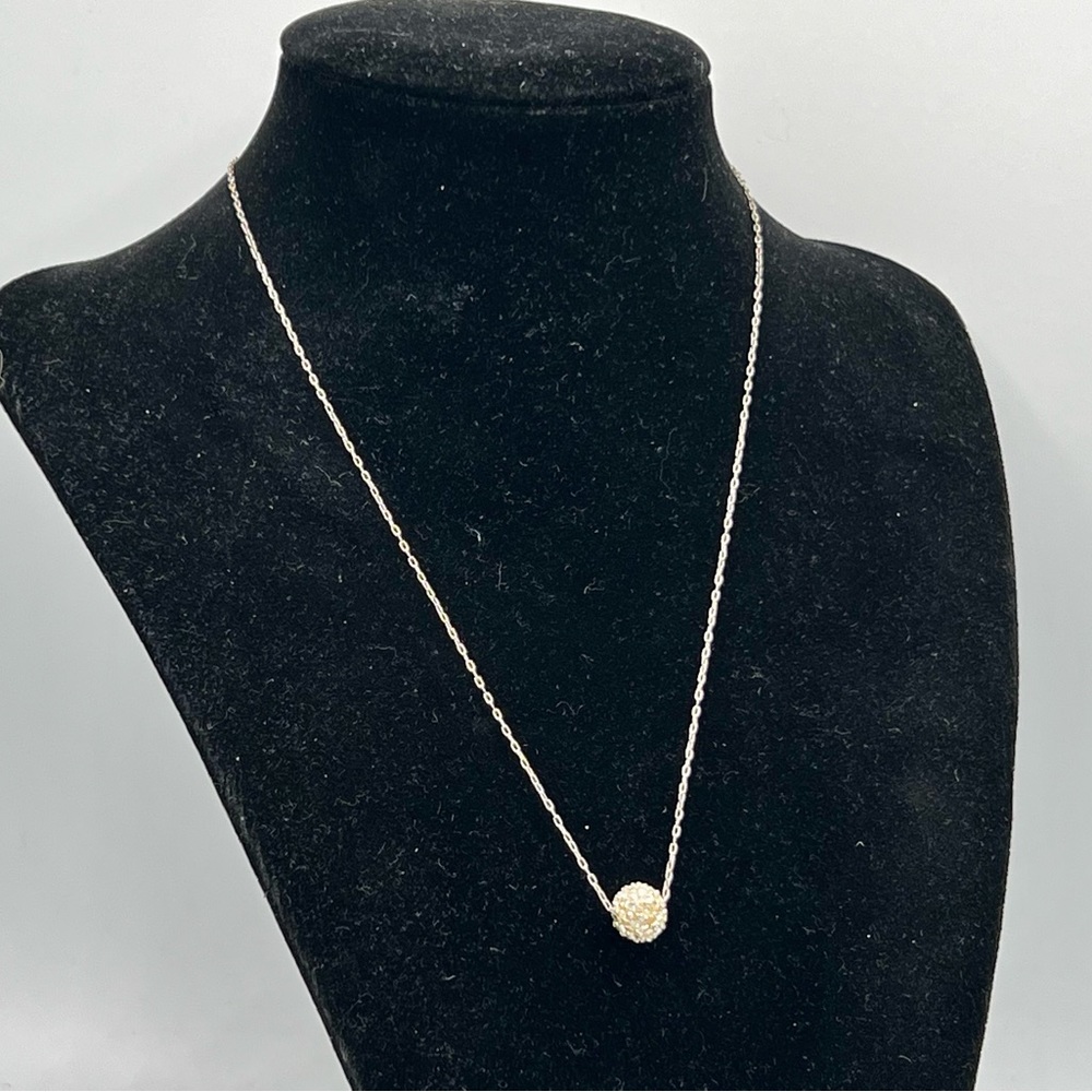 Vintage AVON minimalist silver chain rhinestone bead necklace 16” - Picture 8 of 10